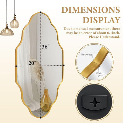 Octopus Gold Scalloped Wall-Mounted Mirror, 36"L x 20"W, Premium Metal Frame