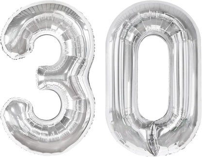 Silver Number 30 Balloon - 40 Inch 30th Birthday Decoration for Kids & Adults | Perfect Party Supplies