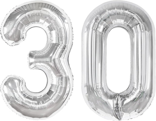Silver Number 30 Balloon - 40 Inch 30th Birthday Decoration for Kids & Adults | Perfect Party Supplies