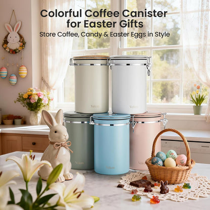 Veken Coffee Canister - 39oz Airtight Stainless Steel Storage for 2.2lbs Coffee, Sugar, Tea | Pink with Date Tracker & Scoop