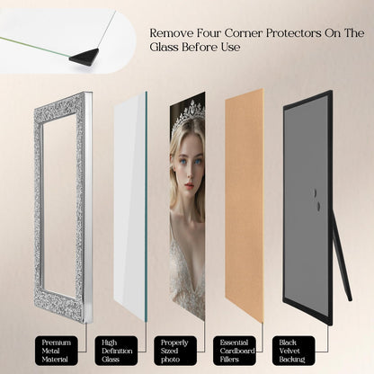 TWING 8x10 Picture Frame,Silver Sequins Bling Glitter Photo Frame with HD Real Glass,Silver Metal Picture Frames for Tabletop Display,Ideal Gift to Family and Friends(Silver,1 Pack)