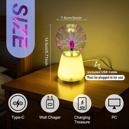 Plasma Ball 3 Inch Interactive Touch Globe with 7 Color LED Base
