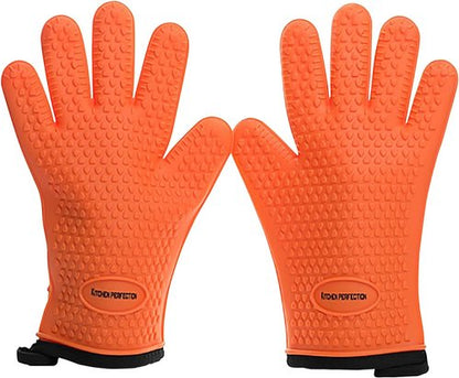 KITCHEN PERFECTION Silicone Smoker Oven Gloves - Extreme Heat Resistant BBQ Mitts | Waterproof & Versatile for Grilling, Frying & Smoking