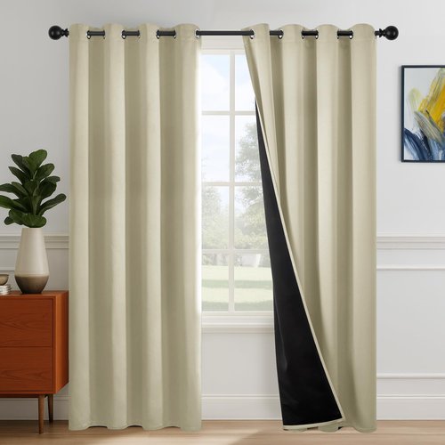 Deconovo Total Blackout Curtains — Thermal Insulated for Better Sleep, Room Darkening & Noise-Reducing Grommet Drapes for Bedroom, Nursery, Home Theater, Beige, 52W x 63L, 2 Panels