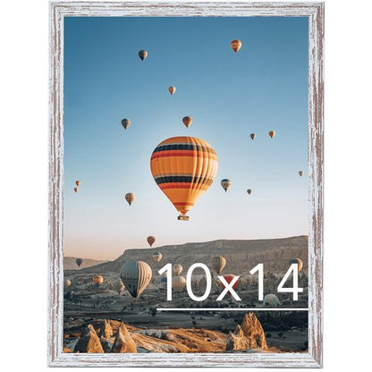 JCJMY 10x14 inch Picture Frame, Horizontal and Vertical Formats for Wall Hanging, 10 x 14 Wall Gallery Poster Photo Frame with Shatter Resistant Plexiglass,Rustic White