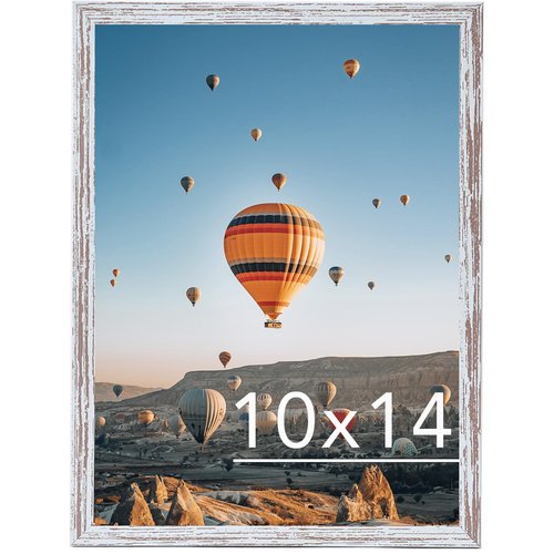 JCJMY 10x14 inch Picture Frame, Horizontal and Vertical Formats for Wall Hanging, 10 x 14 Wall Gallery Poster Photo Frame with Shatter Resistant Plexiglass,Rustic White