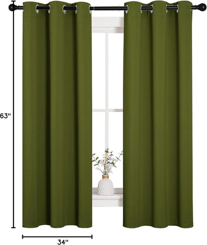 NICETOWN Blackout Kitchen Curtain Panels - Thermal Insulated Draperies for Christmas | 34x63 Inches, Olive Green