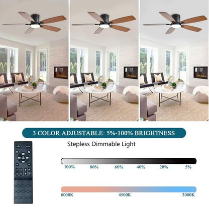 Ayaoty Ceiling Fans with Lights, 52 inch Low Profile Ceiling Fan with Light and Remote Control, Flush Mount, LED Dimmable DC Reversible Modern Ceiling Fan for Bedroom