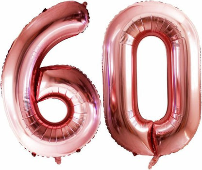 GOER 60th Birthday Balloons - 42 Inch Jumbo Rose Gold Foil Helium Decorations for Anniversary
