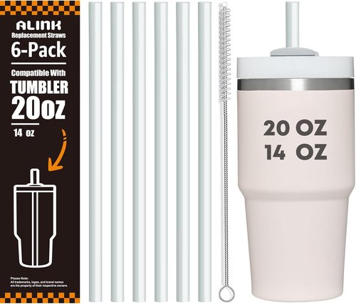 ALINK Clear Replacement Straws - Reusable 6-Pack for Stanley 20oz & 14oz Tumblers | Dishwasher Safe & BPA Free