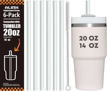 ALINK Clear Replacement Straws - Reusable 6-Pack for Stanley 20oz & 14oz Tumblers | Dishwasher Safe & BPA Free