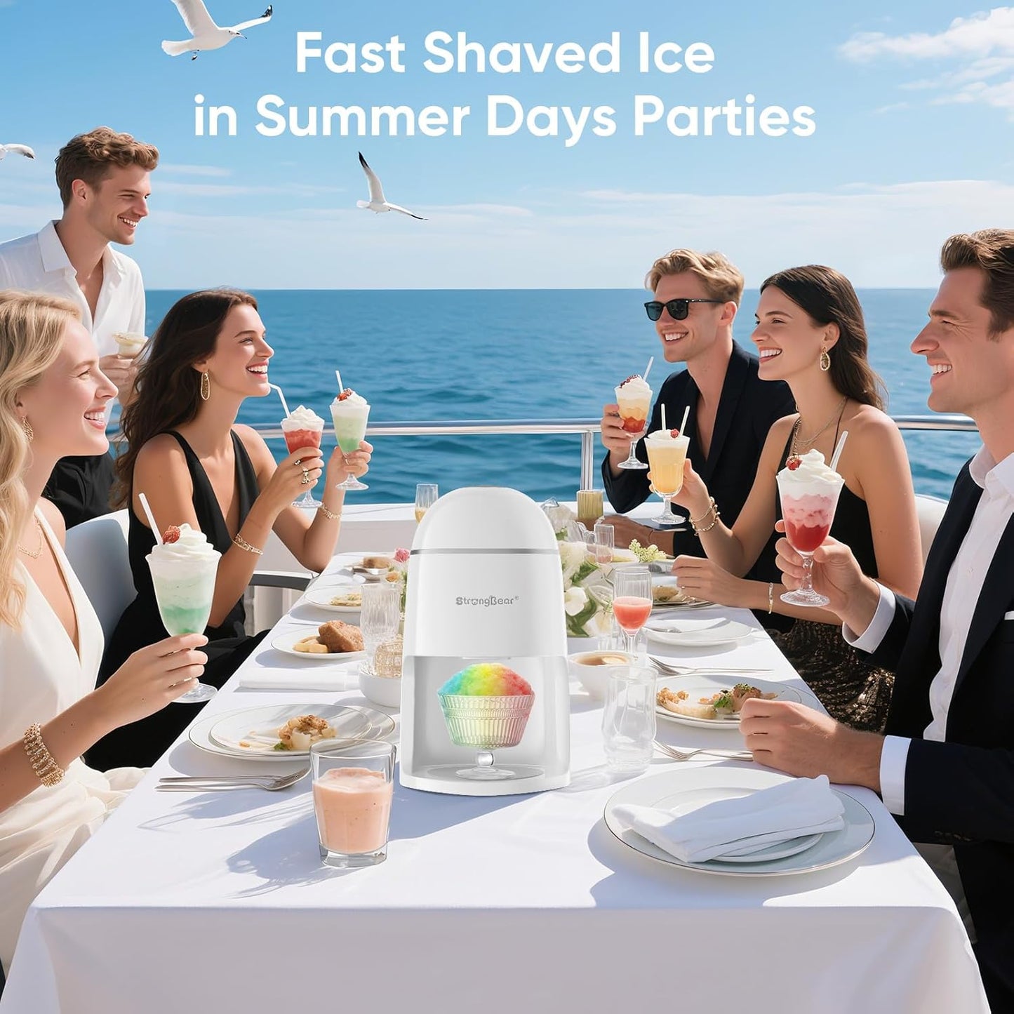 StrongBear Snow Cone Machine - Electric Ice Shaver for Kids' Parties | Perfect Kitchen Gift - White