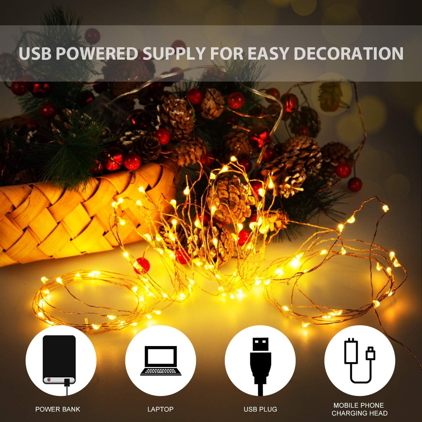 Ariceleo LED String Light Bundle - 16.4ft Battery & USB Powered for Versatile Lighting