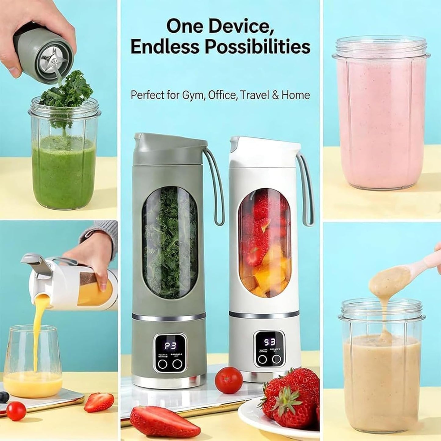 Skiennix Portable Wireless Juicer - 16oz USB Rechargeable Mini Blender for Travel & Gym (Purple)
