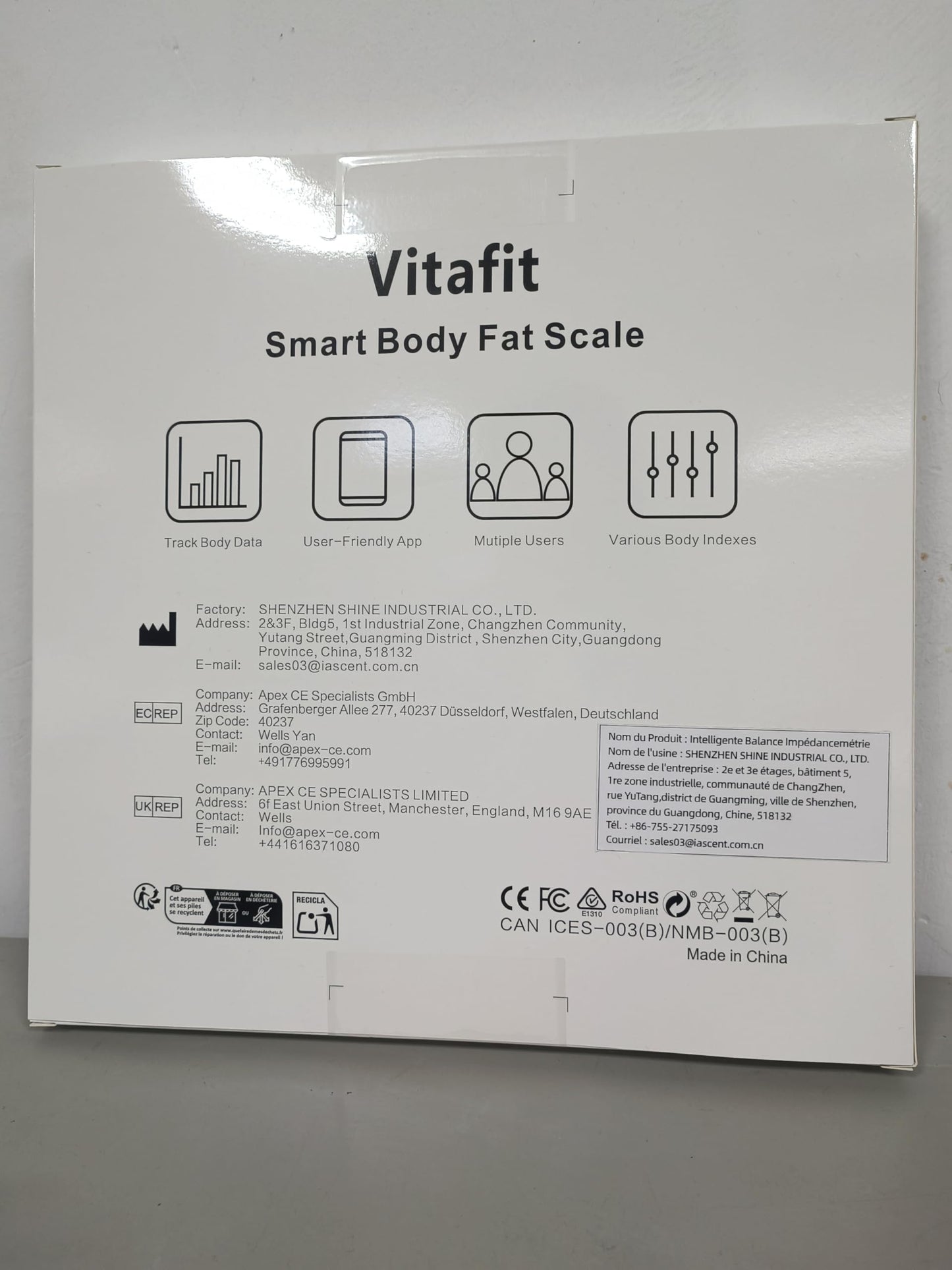 Vitafit Smart Scale for Body Weight, High Accuracy 0.1lb by Our Professional Factory Since 2001, Weight Scale App Sync 13 Body Composition with BMI, Body Fat and Muscle, 400lb, LED, Black