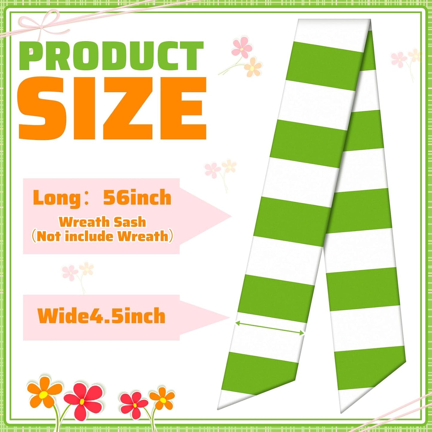 Regine Switzerland Wreath Sash - Satin Blank Sash for Embroidery | Green & White Striped Home Decor