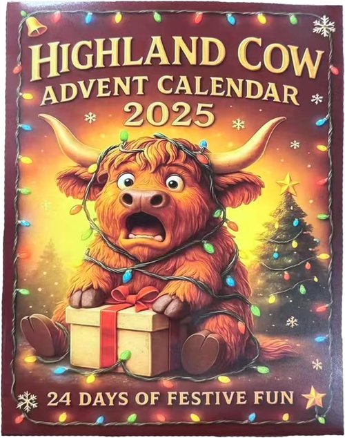Highland Cow Advent Calendar 2025 - 24-Day Countdown with 3D Dolls | Unique Holiday Desk Decor
