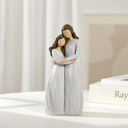 Skiennix Warm Hug Mother's Day Figurine - Solid Resin Mother & Daughter Statue | 7.7'' Luxury Gift Box with Ribbon & Card