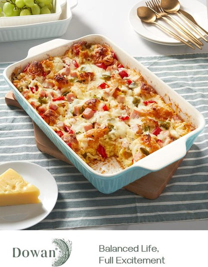 DOWAN 9x13-Inch Baking Dish - Deep Ceramic Casserole Pan with Handles | Oven Safe, 135 oz, Blue