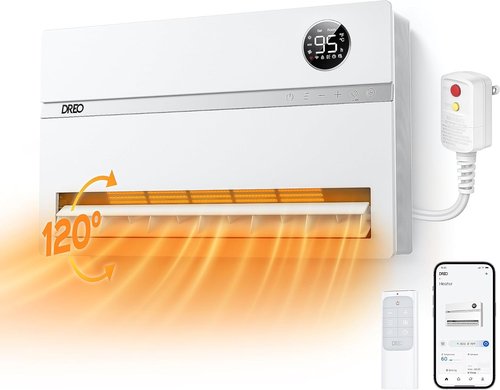 DREO Wall Heater - Smart 1500W Space Heater with 120° Oscillation & Adjustable Thermostat | Ideal for Bathroom, Bedroom, Office