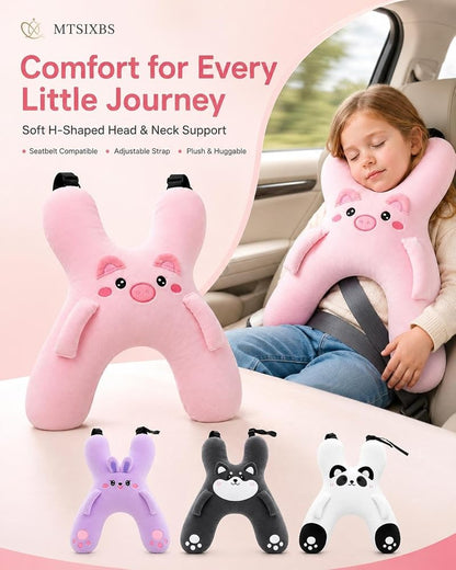 Kids Travel Neck Pillow H-Shaped Comfort Soft Plush with Seatbelt Slot White 1PC