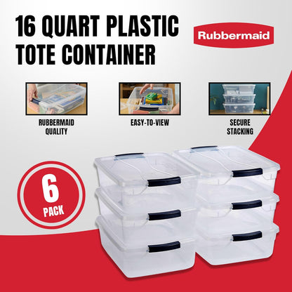 Rubbermaid Cleverstore 17 Qt Clear Storage Bins - Stackable, BPA-Free, 6-Pack, Made in USA