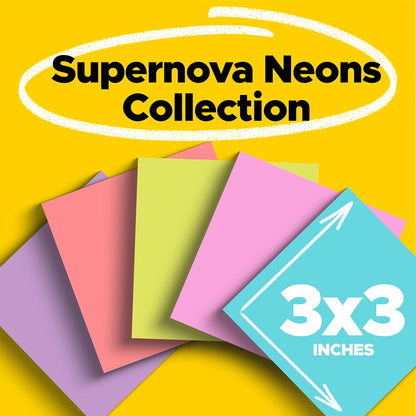 Post-it Super Sticky Notes - 24 Pads | 3 x 3 in. | Supernova Neons Collection - 2X Sticking Power