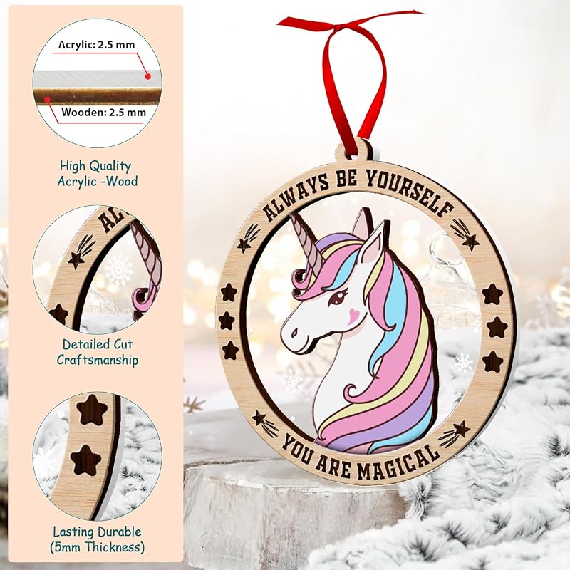Unicorn Ornament - Unicorn Christmas Ornament 2026 | Wood Acrylic Keepsake, Gift Box Included