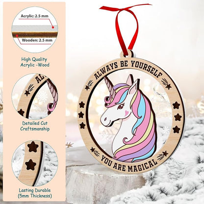 Unicorn Ornament - Unicorn Christmas Ornament 2026 | Wood Acrylic Keepsake, Gift Box Included