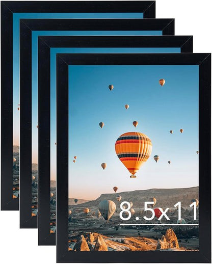 8.5x11 Picture Frame Set of 4 by [Brand Name] - Versatile Horizontal & Vertical Display | Shatter-Resistant Plexiglass, Black