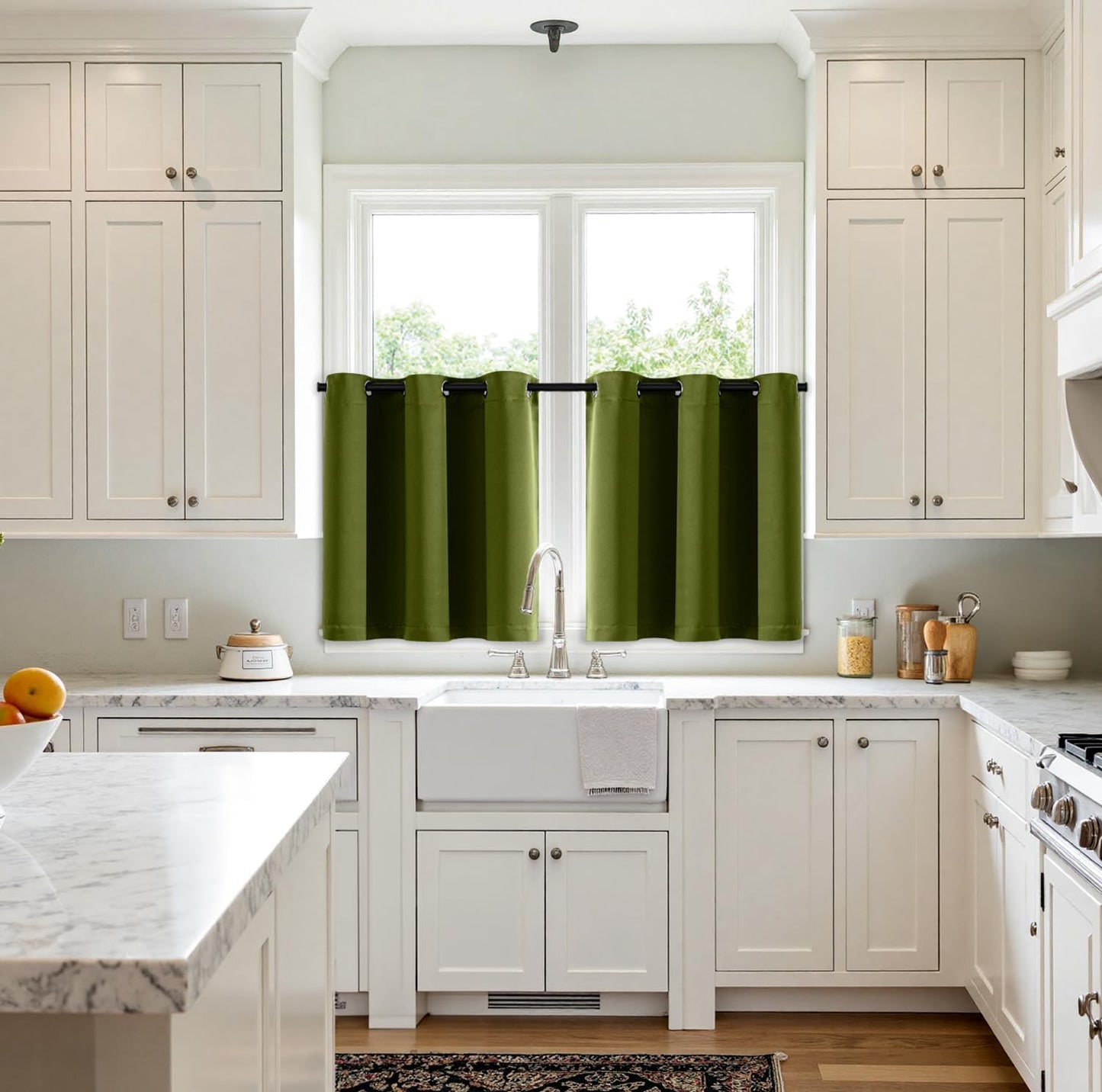 MIULEE Short Curtains - Light Olive Green Blackout Thermal Insulated Drapes | 40" x 36" | 2 Panels