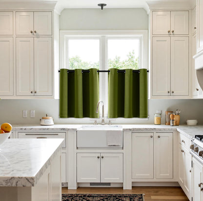 MIULEE Short Curtains - Light Olive Green Blackout Thermal Insulated Drapes | 40" x 36" | 2 Panels