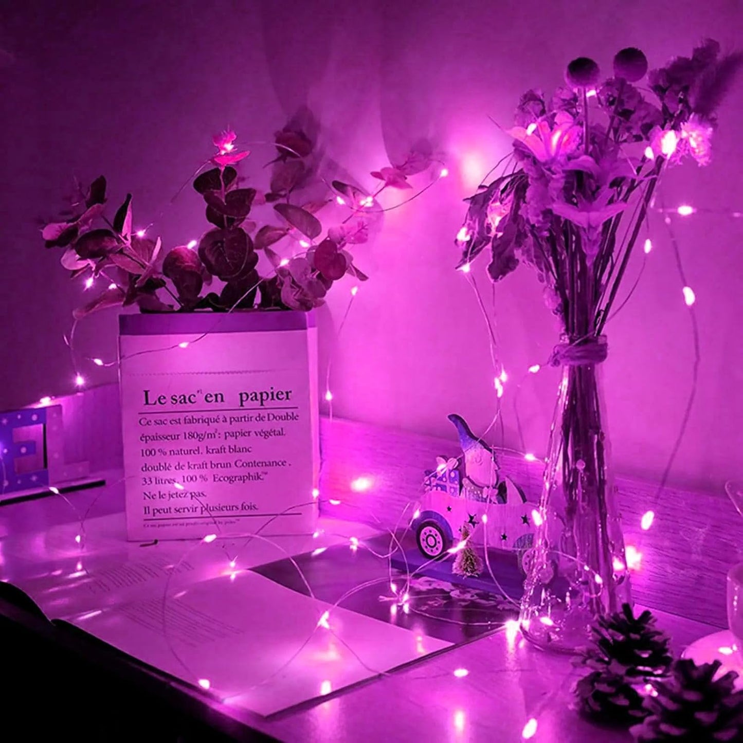 Skiennix 50 Pack Pink Fairy Lights - 7Ft LED Twinkle String Lights | Battery Operated & Waterproof for Weddings & Parties