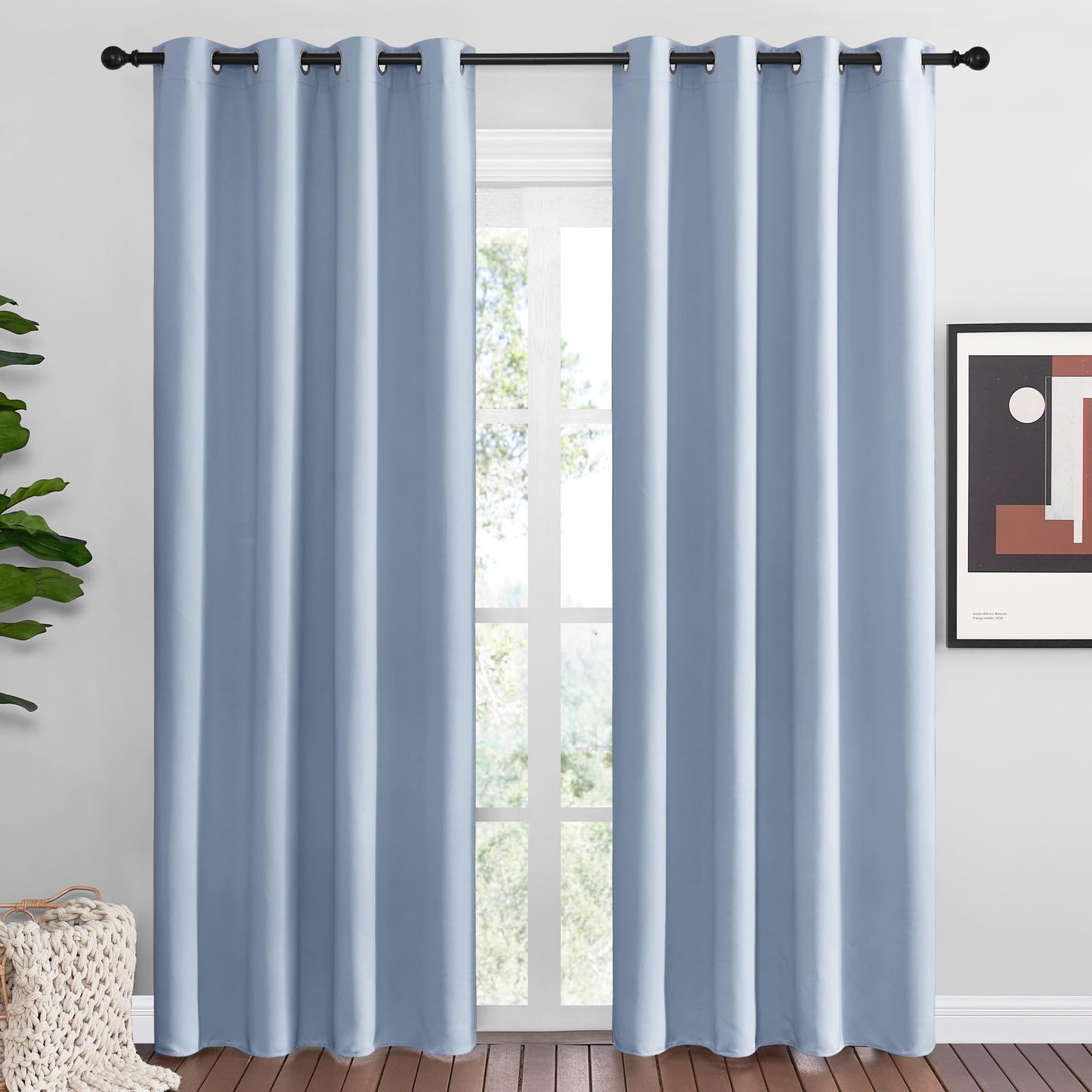 NICETOWN Vintage Blue Blackout Curtains 86 inches Length for Living Room, 2 Panels, 55" Wide, Thermal Insulated Long Drapes for Large Window