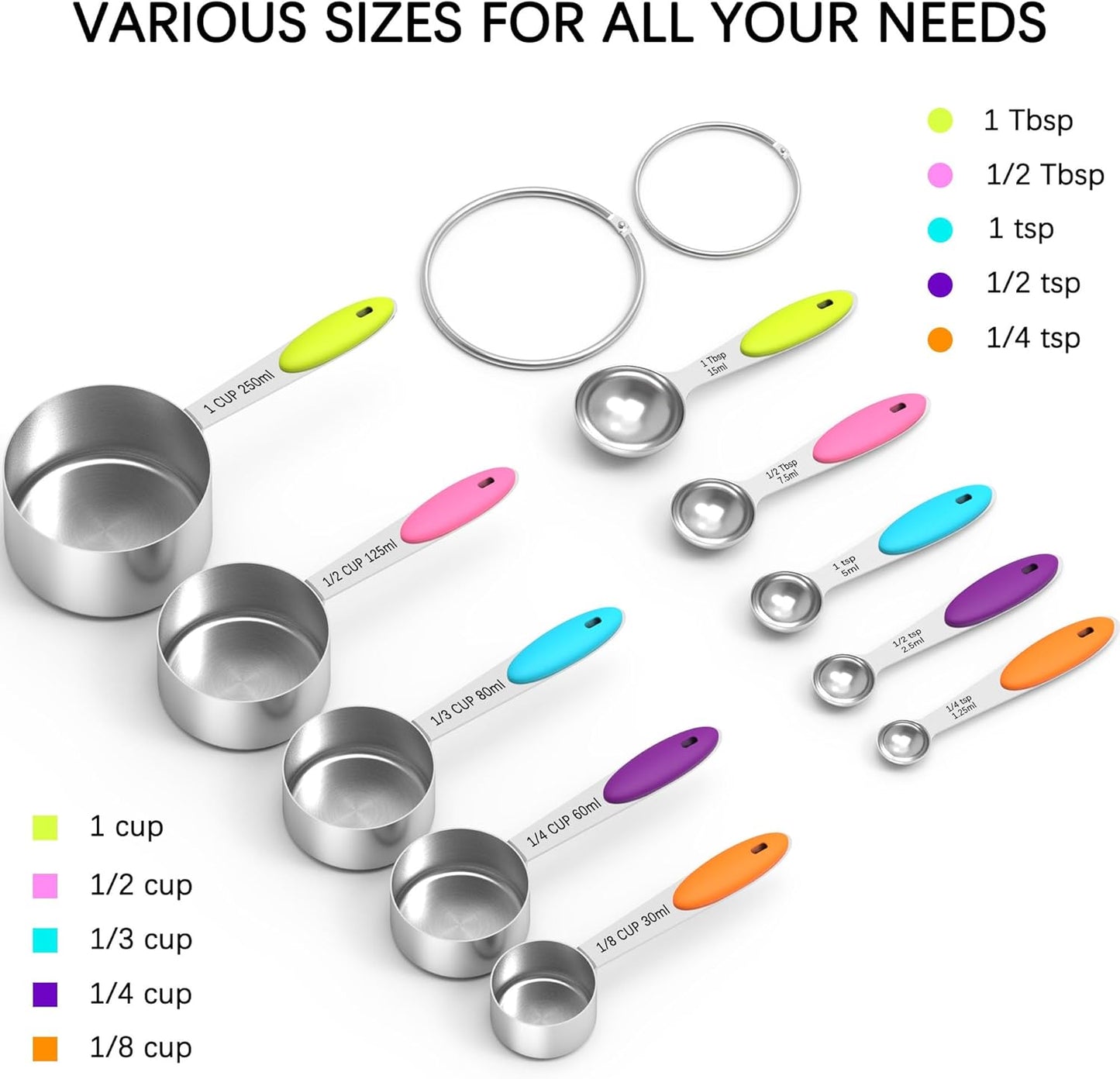 TILUCK Stainless Steel Measuring Cups and Spoons Set - Essential Kitchen Utensils for Cooking & Baking (10-Piece)