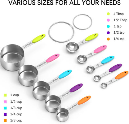 TILUCK Stainless Steel Measuring Cups and Spoons Set - Essential Kitchen Utensils for Cooking & Baking (10-Piece)