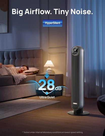 DREO Bladeless Tower Fan - Quiet 90° Oscillation, 4 Speeds & 8H Timer | Silver, Nomad One (DR-HTF007)