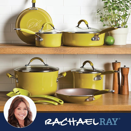 Rachael Ray Cucina 12-Piece Nonstick Cookware Set - Lemongrass Green | Durable & Stylish