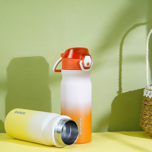 BJPKPK Insulated Water Bottle - 18oz Stainless Steel Flask with Straw & Carry Handle - Lemon Color