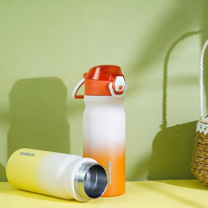 BJPKPK Insulated Water Bottle - 18oz Stainless Steel Flask with Straw & Carry Handle - Lemon Color