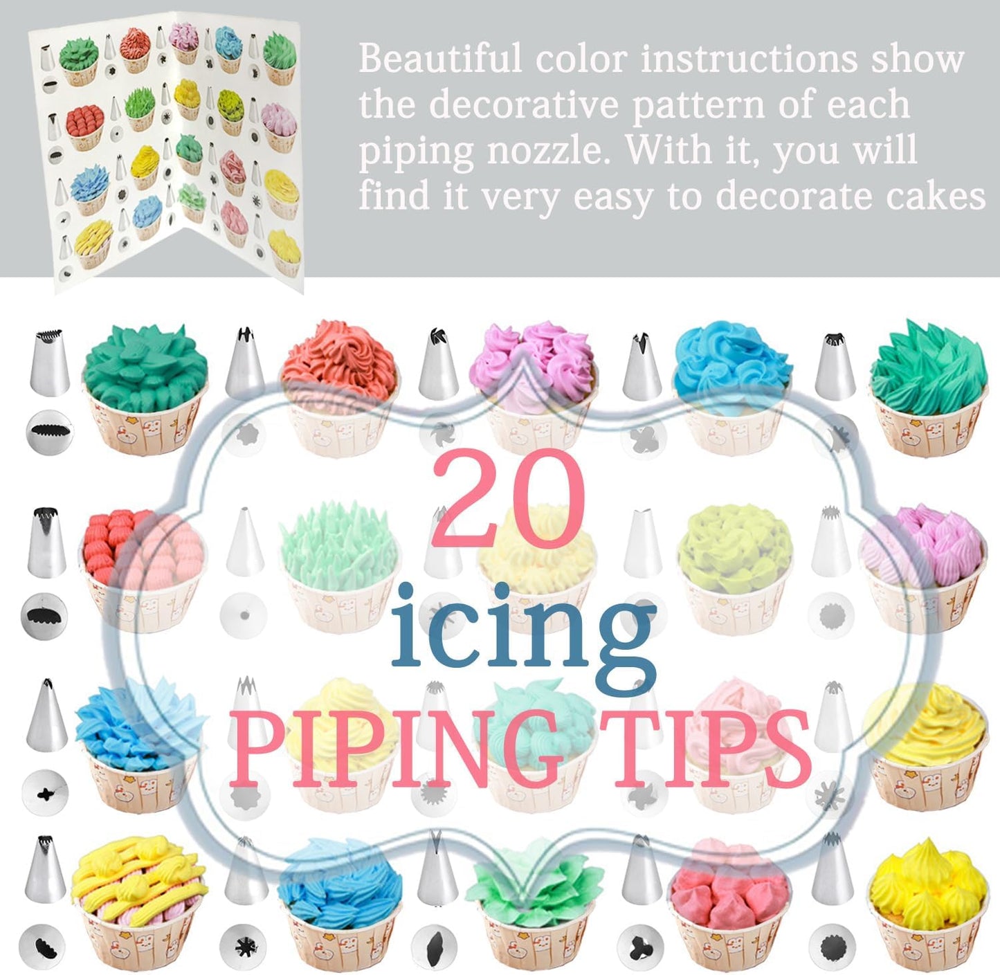 Skiennix Piping Bags and Tips Set - 100PCS Disposable 12 Inch Pastry Bags for Cake Decorating & Frosting