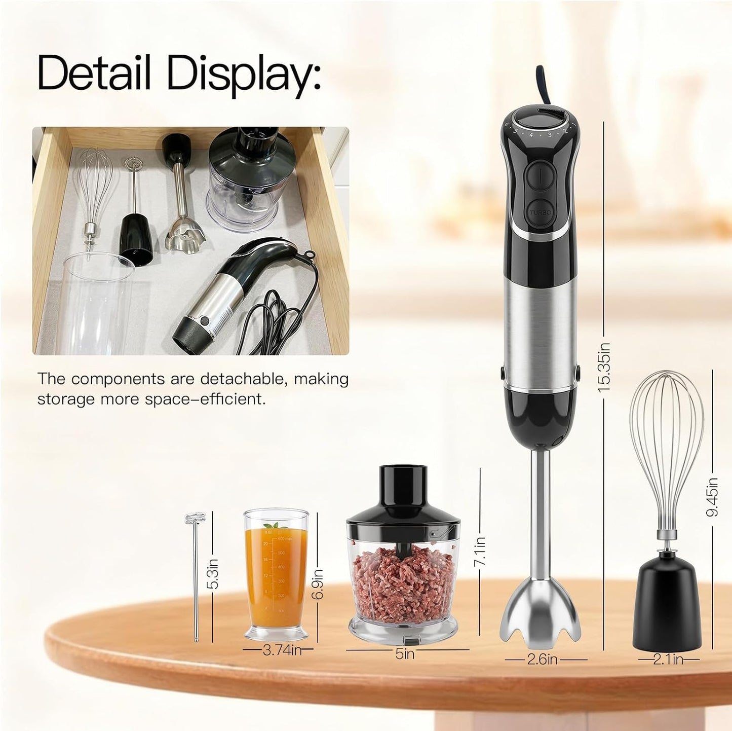 Megawise HB-2035 Immersion Hand Blender - 1000W Ultra-Powerful 5-in-1 with Variable Speed & Accessories
