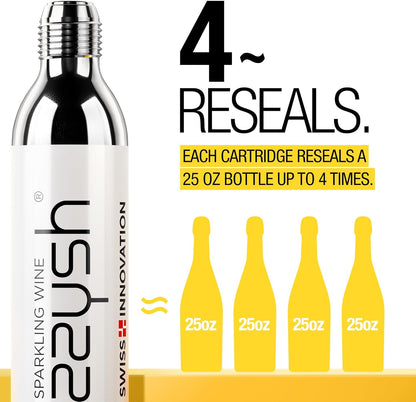 Original zzysh® Sparkling Wine Pure Argon/CO2 Cartridges | Preserve Fizzy Sensations 4 Weeks | For zzysh® Sparkling Wine Preservation System | Gas Capsules for Champagne and All Other Sparkling Wines
