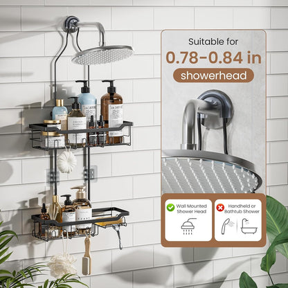 Skyapex Hanging Shower Caddy - Adjustable Height Shower Organizer | Rustproof Shelf Rack for Large Shampoo Bottles