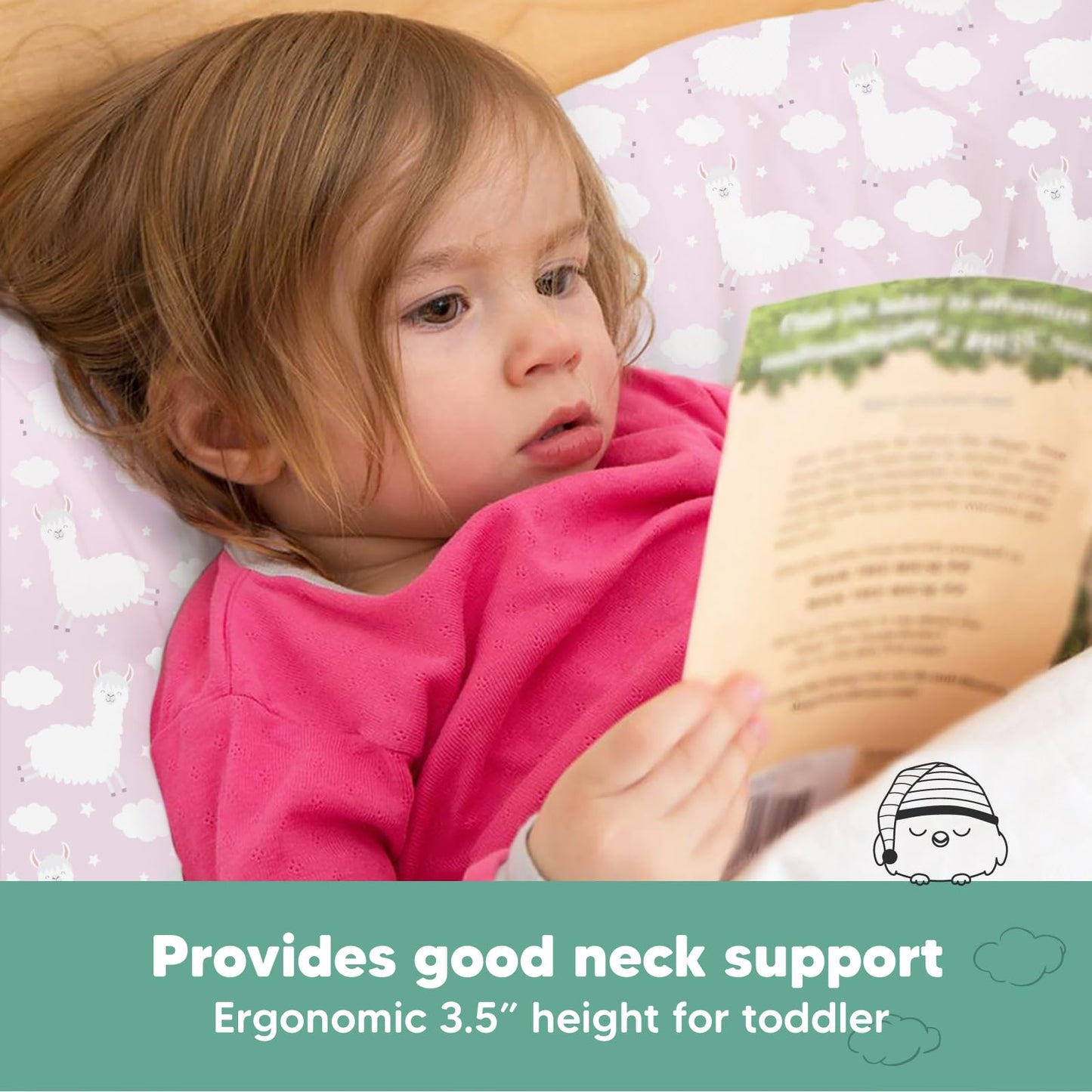 Toddler Pillow with Pillowcase - 13x18 My Little Dreamy Kids Travel Bed Pillows for Sleeping, Organic Cotton Small Pillowcase, Soft & Breathable, Machine Washable, Toddlers 2-5 years old (Alpacas)