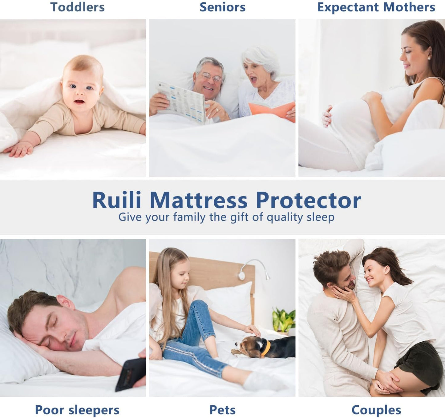 Skiennix Queen Mattress Protector - Waterproof & Washable Fitted Cover | Soft, Noiseless, Deep Pocket (White)