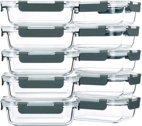 M MCIRCO 22 Oz Glass Meal Prep Containers - 10-Pack Food Storage with Lids | Microwave & Oven Safe (Gray)
