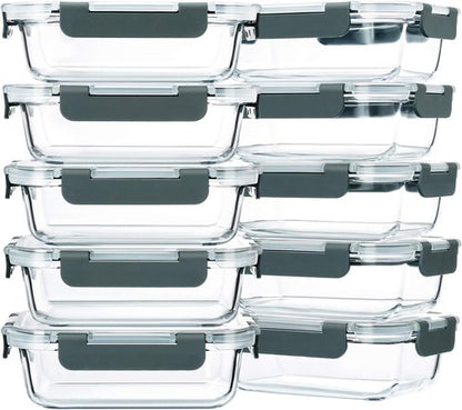 M MCIRCO 22 Oz Glass Meal Prep Containers - 10-Pack Food Storage with Lids | Microwave & Oven Safe (Gray)