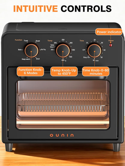OUNIN Air Fryer & Toaster Oven - 12L Compact Design with Steam Infusion & 60-Minute Timer, Stainless Steel