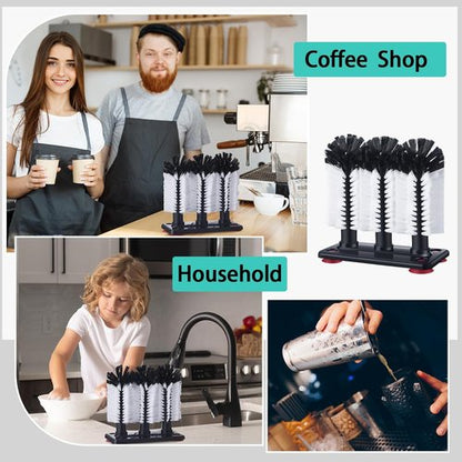 Havawish 2 Pack Water Bottle Cleaning Brush with Suction Base, 3 Head Bristle Bar Glass Washer for Sink, Cup Washer Brush Cleaner for Bar Beer Cup, Wine Glass(7.3 x 3.7 x 7.5)